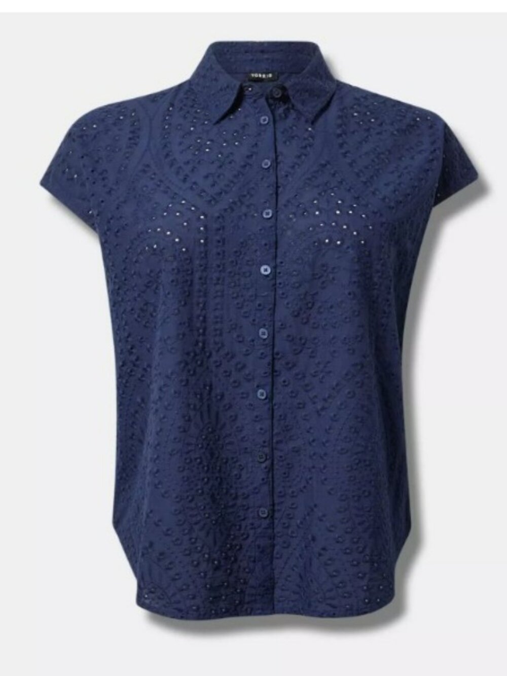 NWT Torrid Eyelet Cotton Shirt Size 2 Blue Cottagecore Button Front Blouse
